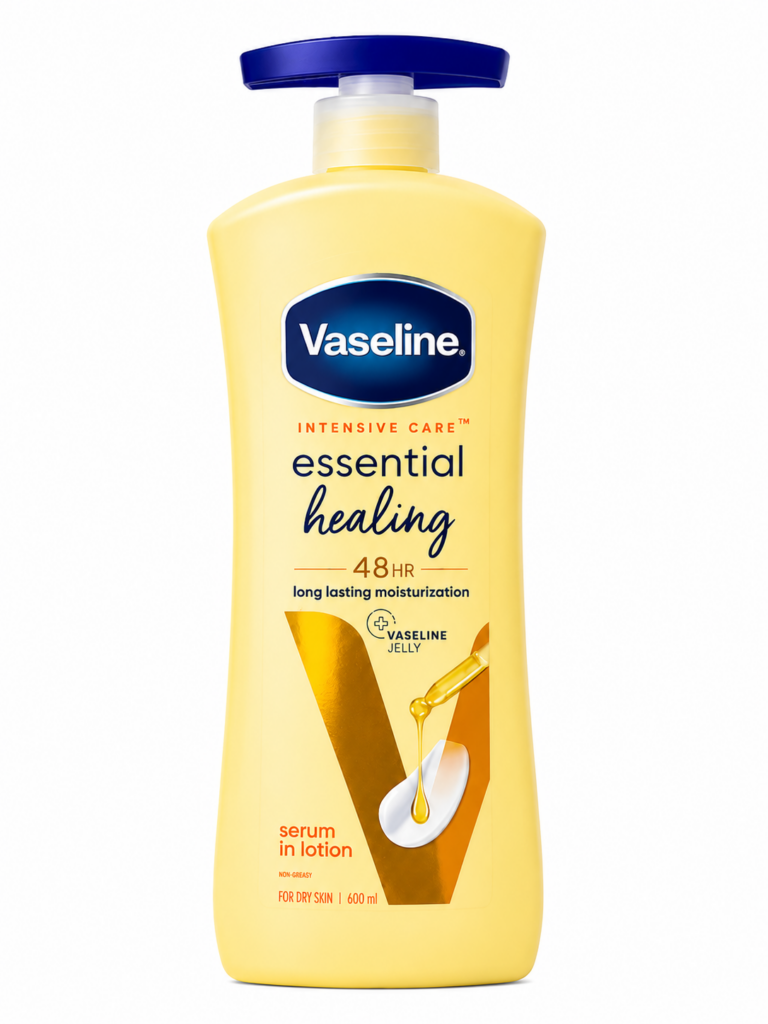 ingredient et mode d'emploi 5synonyme separe par virgule , description courte du produit*expression clé, titre se, description du produit meta description pour "Vaseline Intensive Care Essential Healing – Lait Corps Réparateur 600 ml"